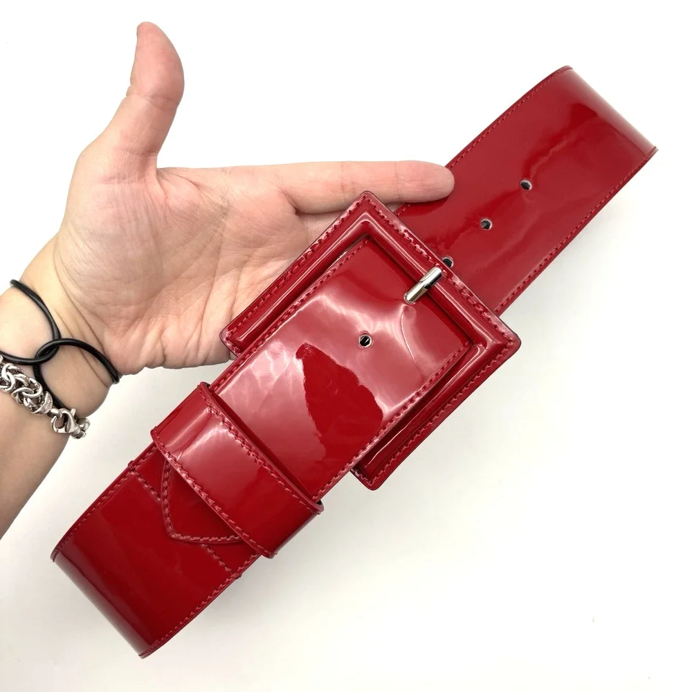NEW Vtg B-Low the Belt Red Patent Genuine Leather Wide Waist Belt S 28-32